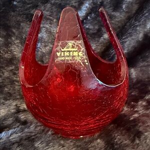 Vintage Viking Ruby Crackle Glass Patio Light / Votive Candle Holder.  EUC!